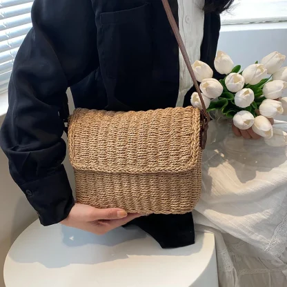 Small Straw Shoulder Beach Bag - Image 5