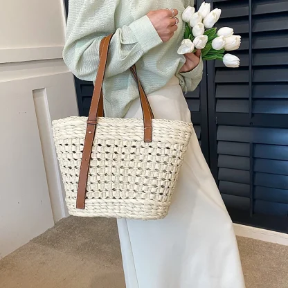 Elegance Straw Shoulder Beach Bag - Image 5