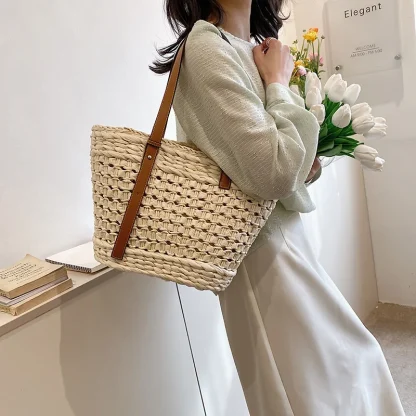 Elegance Straw Shoulder Beach Bag - Image 6