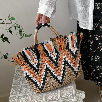 Stylish Straw Travel Beach Bag - Image 4