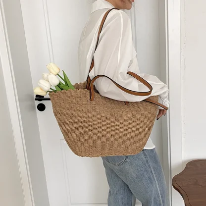 Casual Travel Straw Shoulder Beach Bag - Image 4