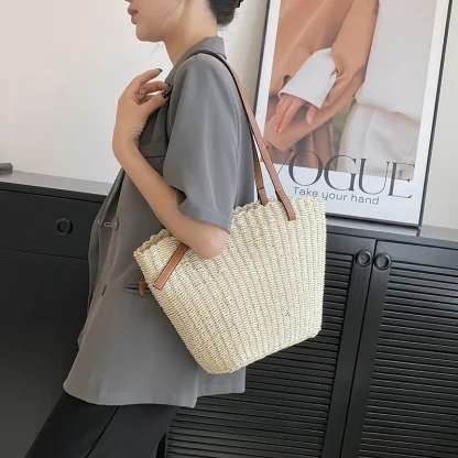Casual Travel Straw Shoulder Beach Bag - Image 6