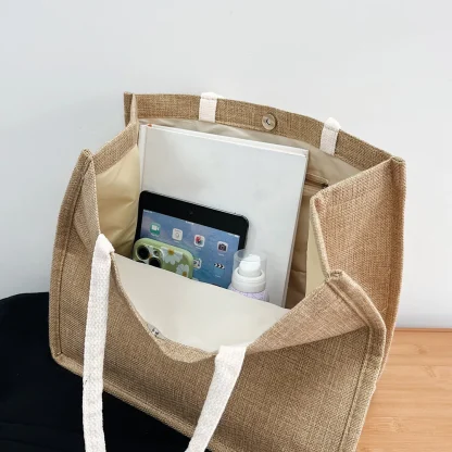 Seaside Serenity Linen Top Handle Beach Bag - Image 4