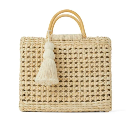 Tassel Hollow Out Straw Beach Bag - Image 3