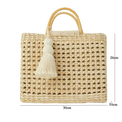 Tassel Hollow Out Straw Beach Bag - Image 6