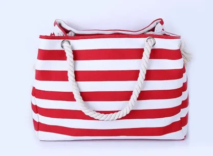 Striped Canvas Beach Tote Bag - Image 2