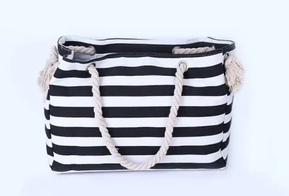 Striped Canvas Beach Tote Bag