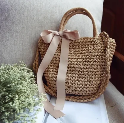 Casual Summer Straw Beach Tote Bag - Image 2