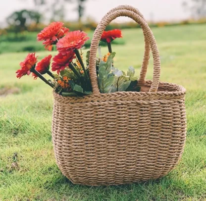 Straw Bucket Tote Beach Bag - Image 2