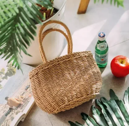Straw Bucket Tote Beach Bag - Image 3