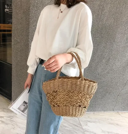 Summer Straw Drawstring Beach Handbag
