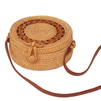 Rattan-Like Shoulder Round Beach Bag - Image 2