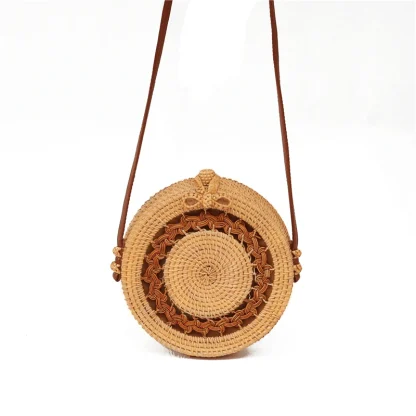 Rattan-Like Shoulder Round Beach Bag - Image 3