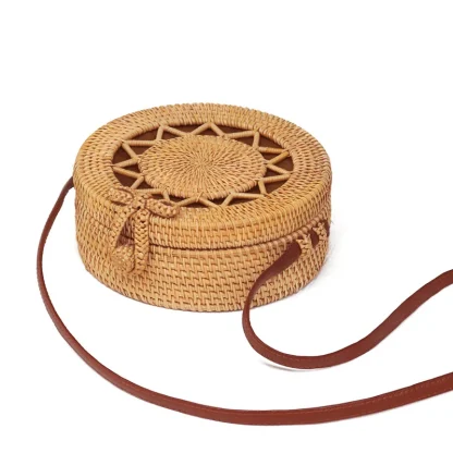 Rattan-Like Shoulder Round Beach Bag - Image 5