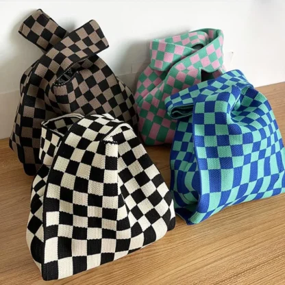 Cozy Plaid Wool-Like Knit Beach Bag - Image 3
