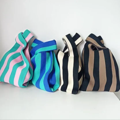 Cozy Plaid Wool-Like Knit Beach Bag - Image 4