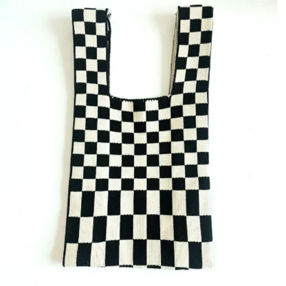 Cozy Plaid Wool-Like Knit Beach Bag - Image 6