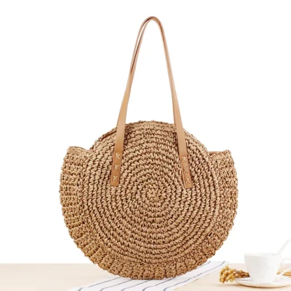 Circle Straw Casual Rattan Beach Bag - Image 2