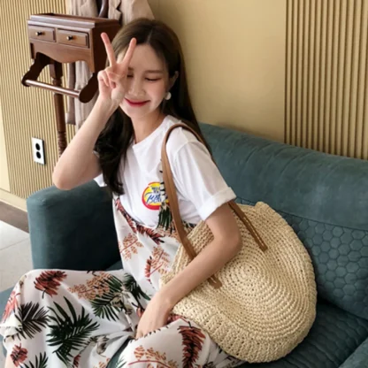 Circle Straw Casual Rattan Beach Bag - Image 5