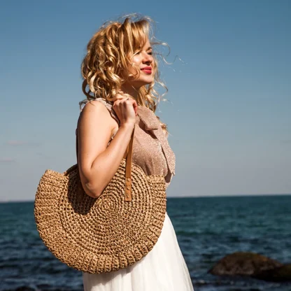 Circle Straw Casual Rattan Beach Bag
