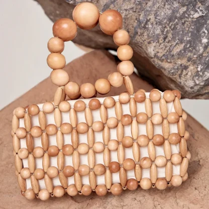 Clutch Style Bamboo Top Handle Beach Bag - Image 3