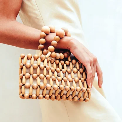 Clutch Style Bamboo Top Handle Beach Bag