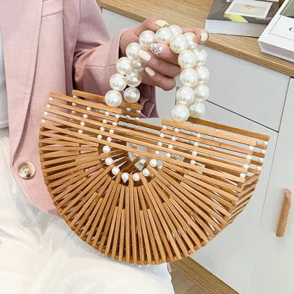 Pearl-Like Elegance Top-Handle Beach Bag - Image 2