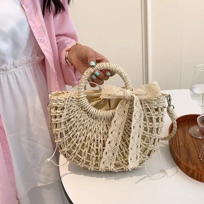 Irregular Shaped Straw Beach Bag - Image 3