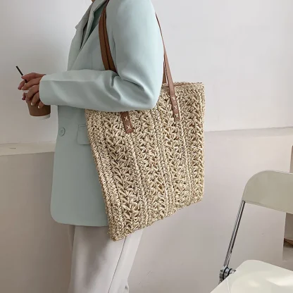 Summer Straw Shoulder Beach Bag - Image 2