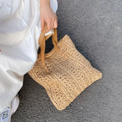 Summer Straw Shoulder Beach Bag - Image 3