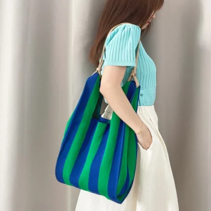 Striped Knitted Single Shoulder Beach Bag