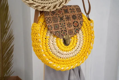 Round Straw Woven Summer Beach Bag - Image 7