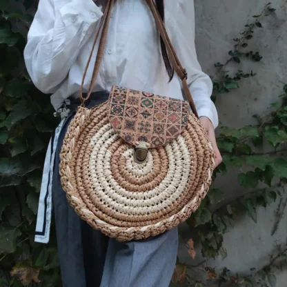 Round Straw Woven Summer Beach Bag