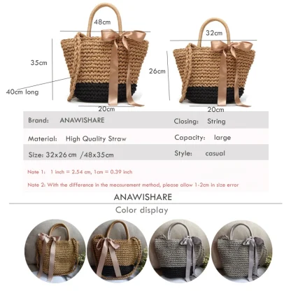 Casual Summer Straw Beach Tote Bag - Image 7