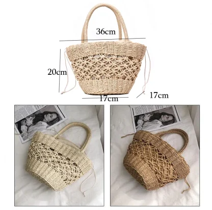 Summer Straw Drawstring Beach Handbag - Image 6