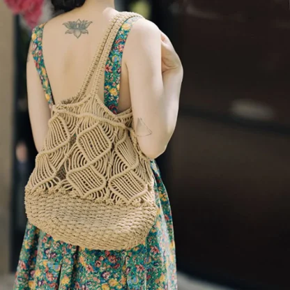 Hollowed Out Woven Beach Travel Bag - Image 4