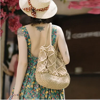 Hollowed Out Woven Beach Travel Bag - Image 5