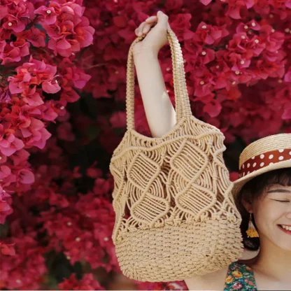 Hollowed Out Woven Beach Travel Bag - Image 2