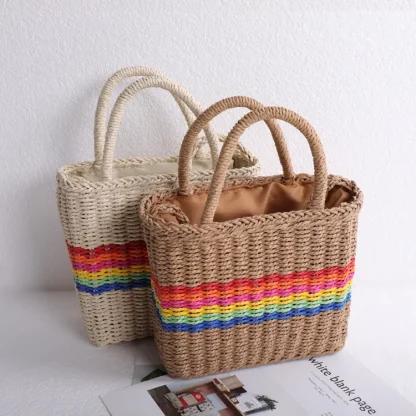 Rainbow Woven Summer Beach Bag - Image 3