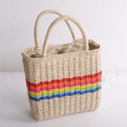 Rainbow Woven Summer Beach Bag - Image 4