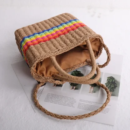 Rainbow Woven Summer Beach Bag - Image 6