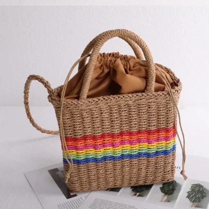 Rainbow Woven Summer Beach Bag - Image 2