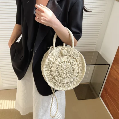 Circular Straw Crossbody Beach Bag - Image 2