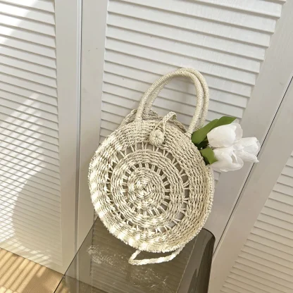 Circular Straw Crossbody Beach Bag - Image 4