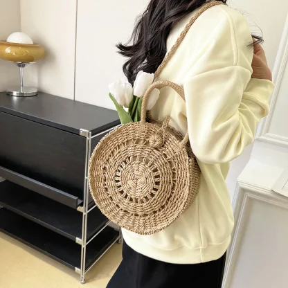 Circular Straw Crossbody Beach Bag - Image 5