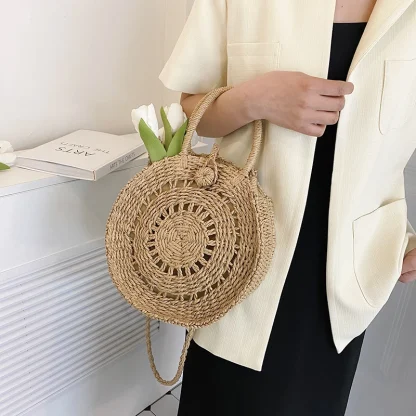 Circular Straw Crossbody Beach Bag - Image 6