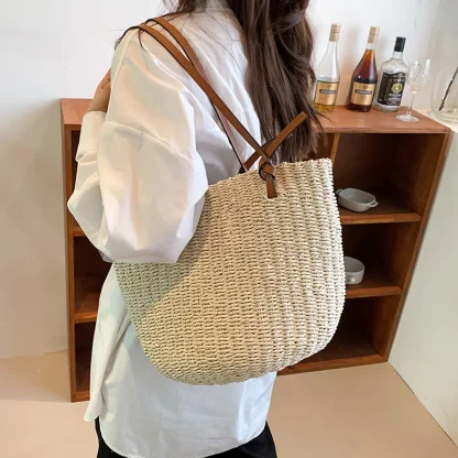 High Capacity Straw Tote Beach Bag - Image 3