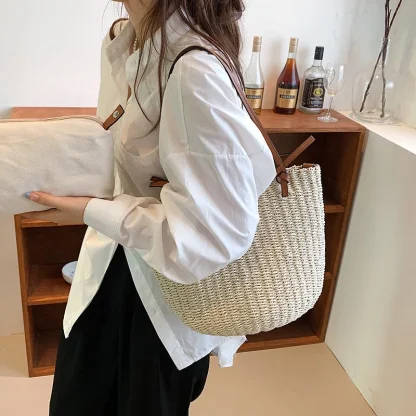 High Capacity Straw Tote Beach Bag - Image 4