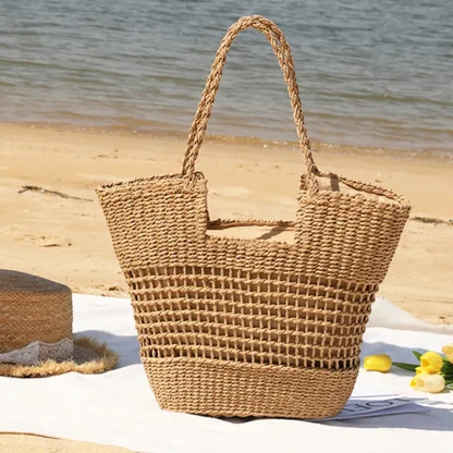 Hollow Out Straw Large Beach Handbag - Image 2