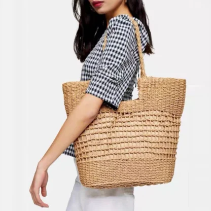 Hollow Out Straw Large Beach Handbag